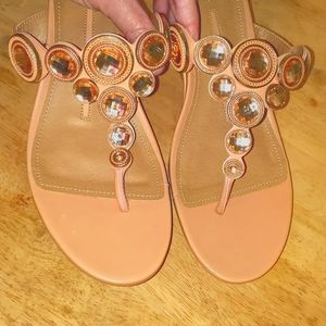New Directions Freska Wedge Sandals Peach Bling Size 8.5